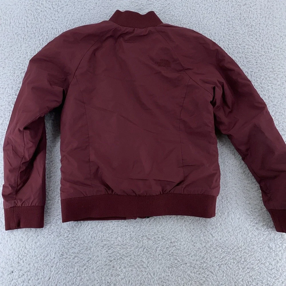 The North Face Maroon Bomber Jacket Girls Medium Full‎ Zip Insulated Youth Coat